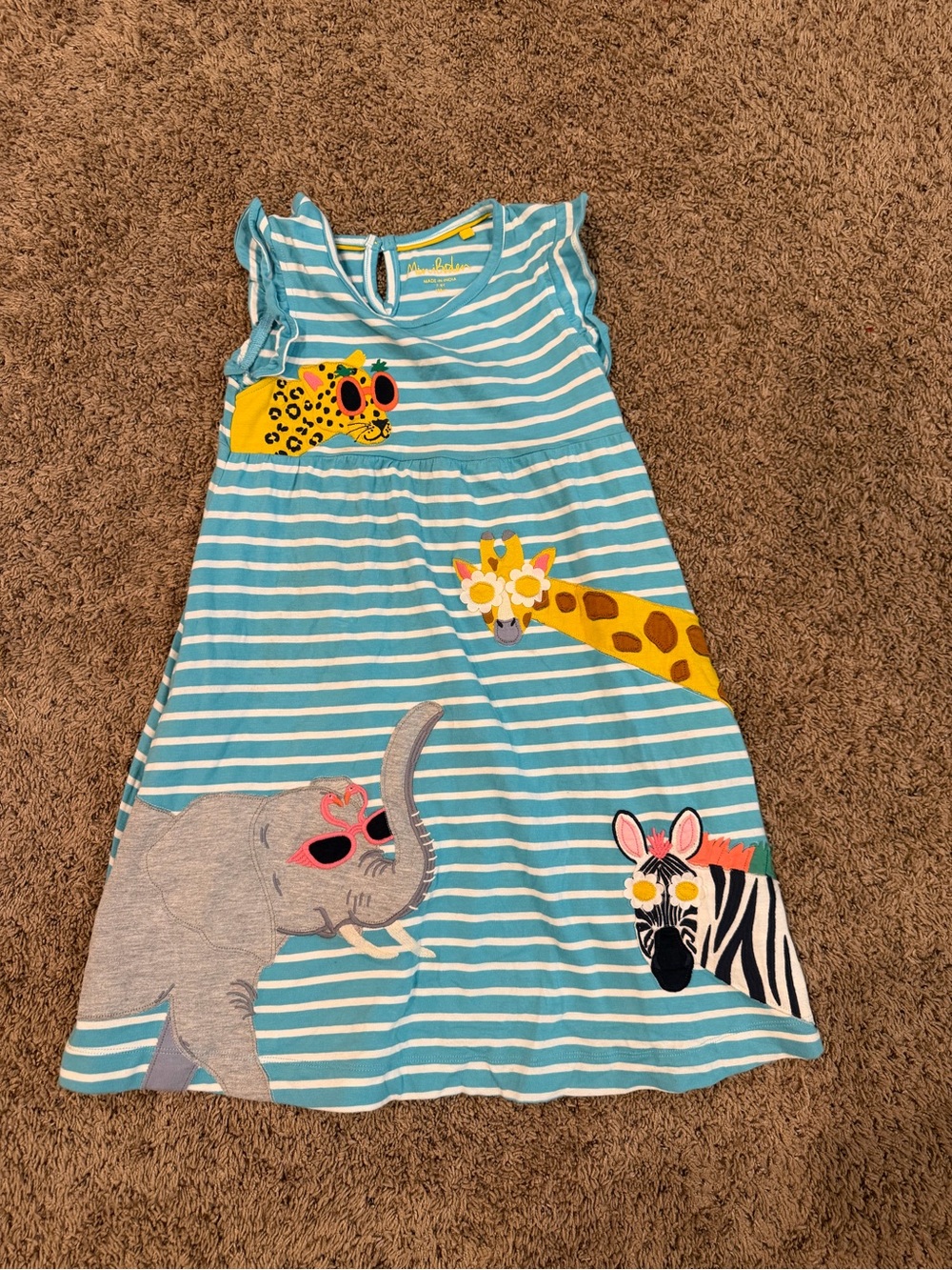 Mini Boden Girls Blue & White Stripe Animal Appliqué Dress